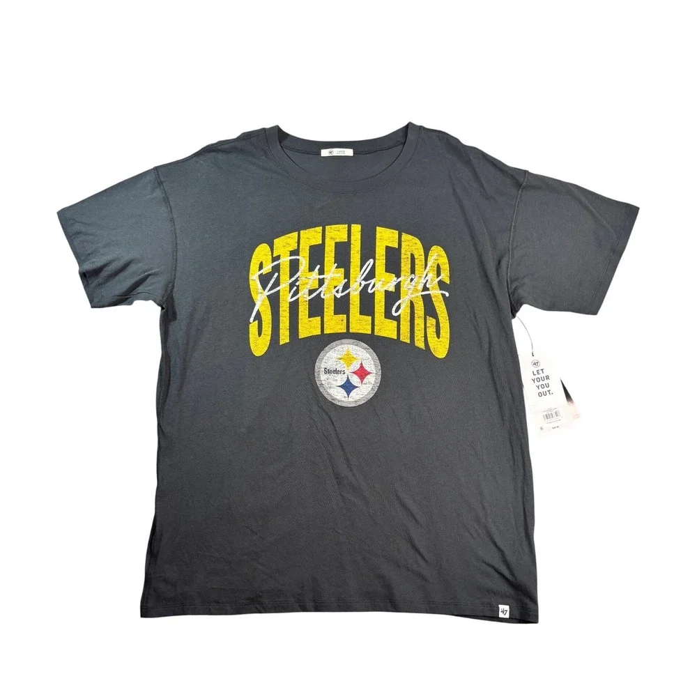 47 Brand Pittsburgh Steelers NFL T-Shirt Mens Size Large Flint Black NEW